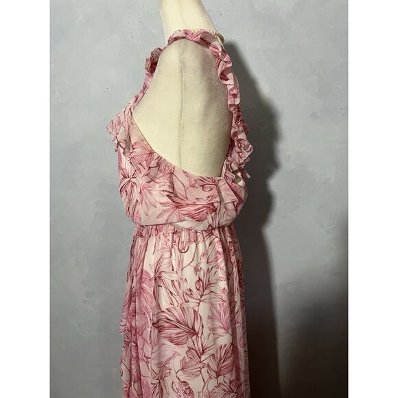 Anthropologie Gal Meets Glam Dress Pink Floral Size 10 Racerback Straps Ruffle - Picture 10 of 13